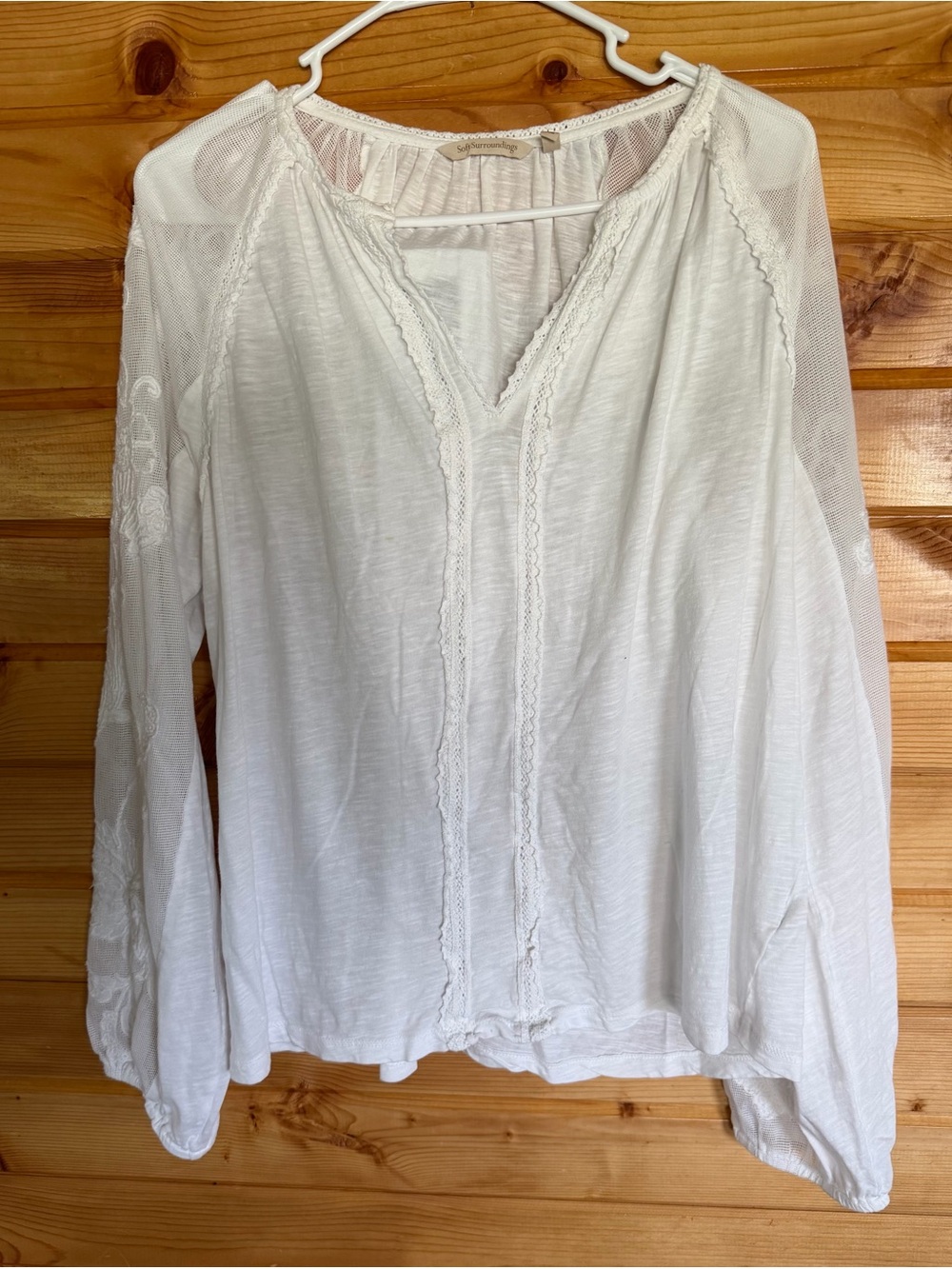 Soft Surroundings White Split-Neck Embroidered Peasant Blouse - Picture 2 of 6